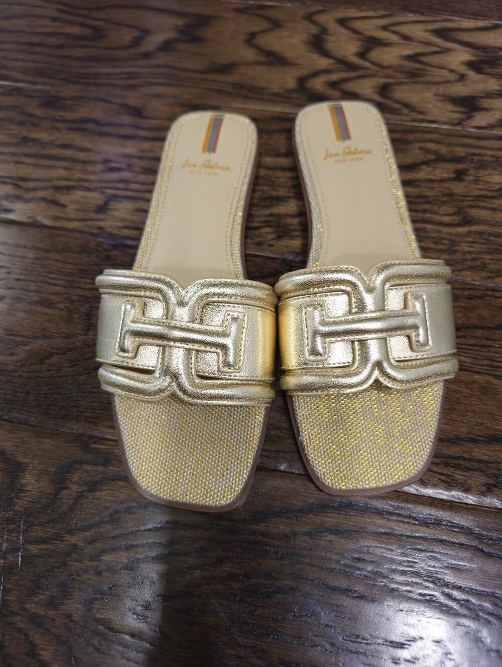 Sam Edelman Irina Amber Gold Metallic Flat Slide Sandals | Size 6